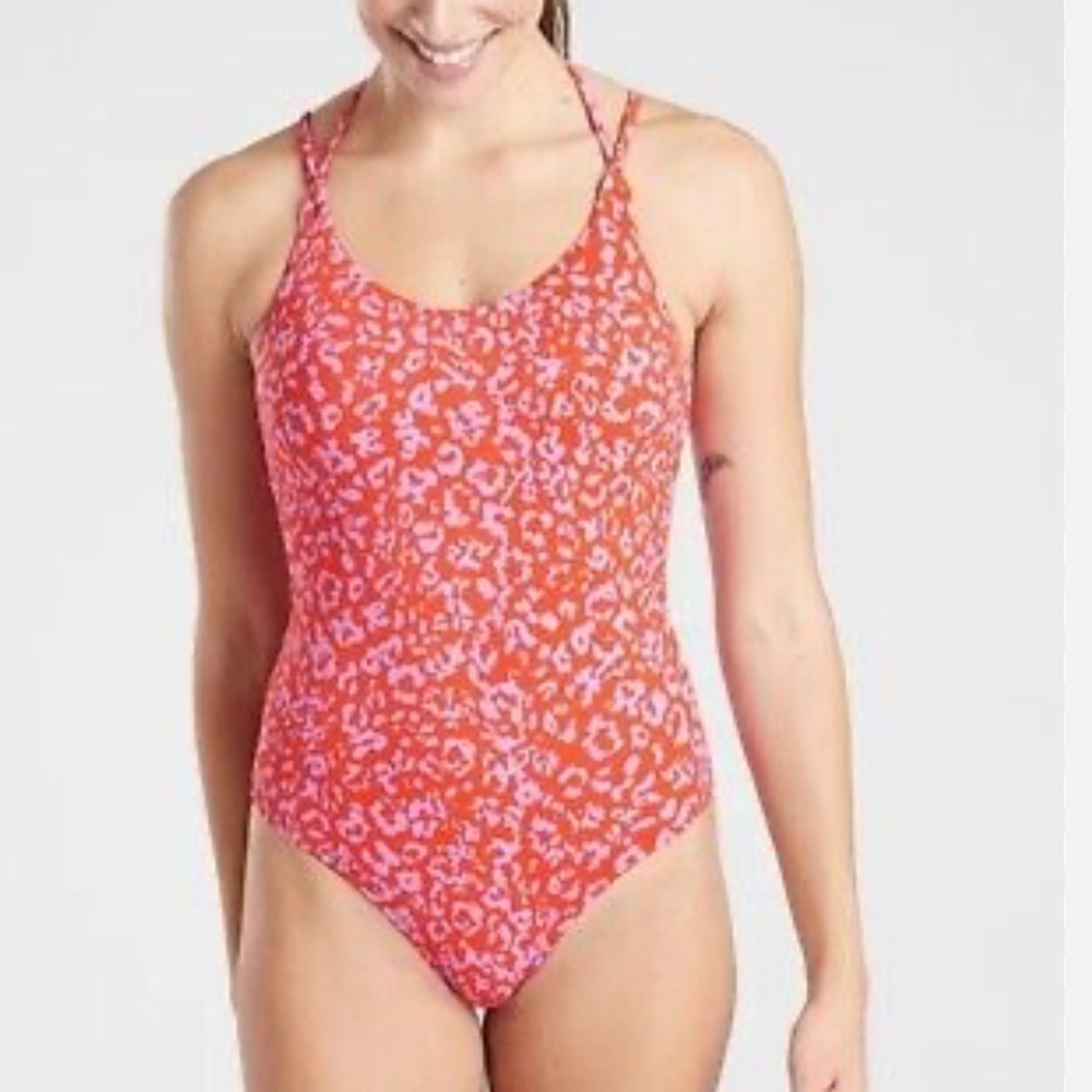 Athleta Orange and Purple Leopard One Piece Bathing suit size M